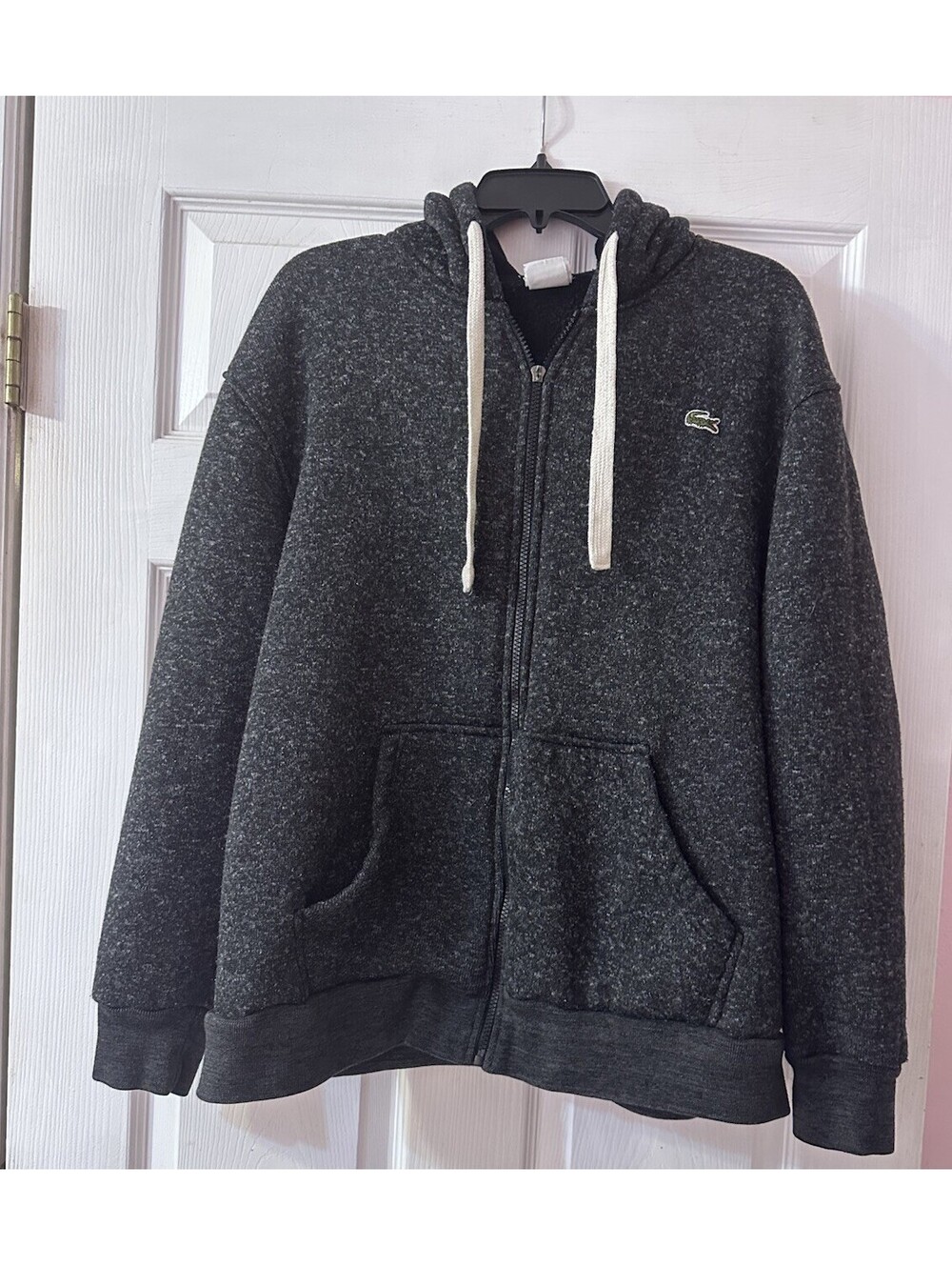 Lacoste Hoodie Full Zip Sweatshirt Gray Men’s Size 6 XL Croc Logo Made Italy